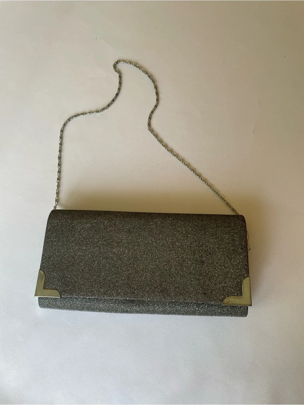 🔥 Silver Glitter Metallic Evening Clutch Chain Strap